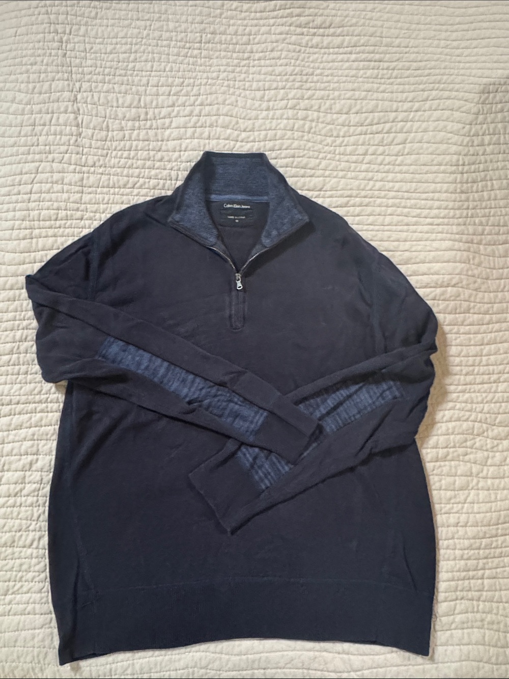 Calvin Klein Men's Navy Zip-Front Sweater with Heathered Trim